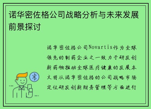 诺华密佐格公司战略分析与未来发展前景探讨