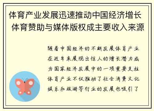 体育产业发展迅速推动中国经济增长 体育赞助与媒体版权成主要收入来源