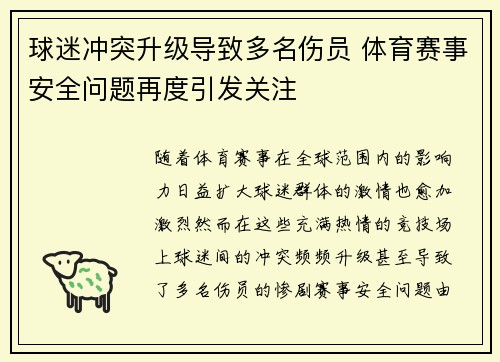 球迷冲突升级导致多名伤员 体育赛事安全问题再度引发关注